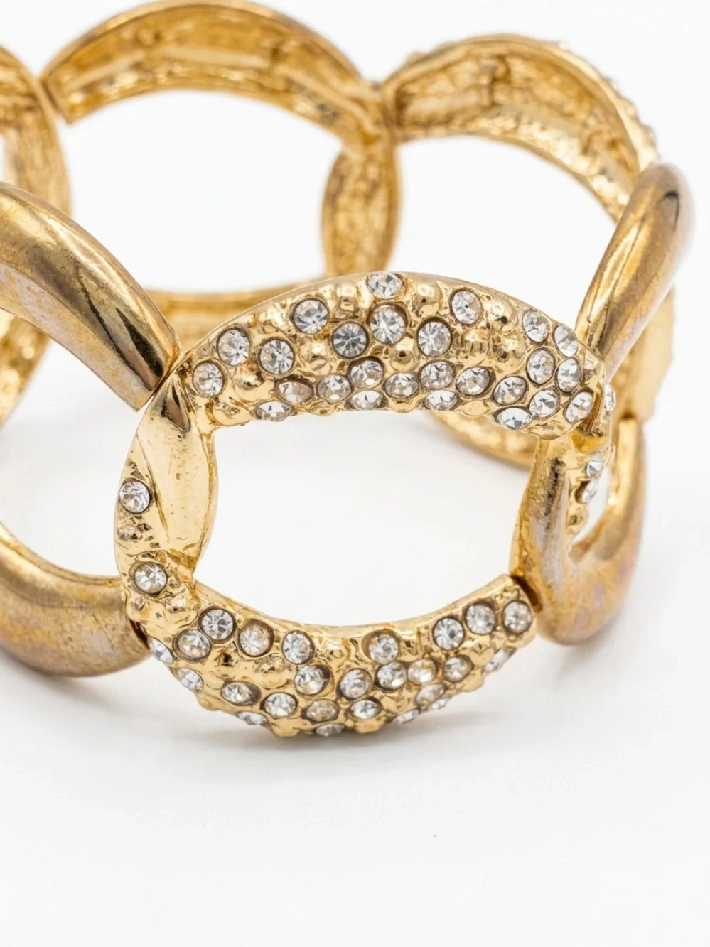 Vintage Style Gold-Tone Rhinestone Link Stretch Cuff Bracelet Sparkling Jewelry